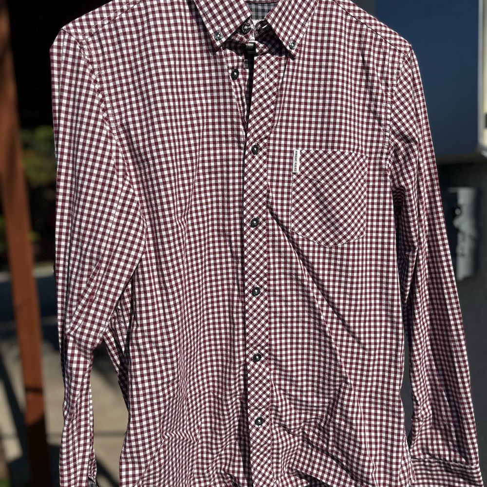 Ben Sherman Red and White Casual Button Down Shirt Gingham Pattern